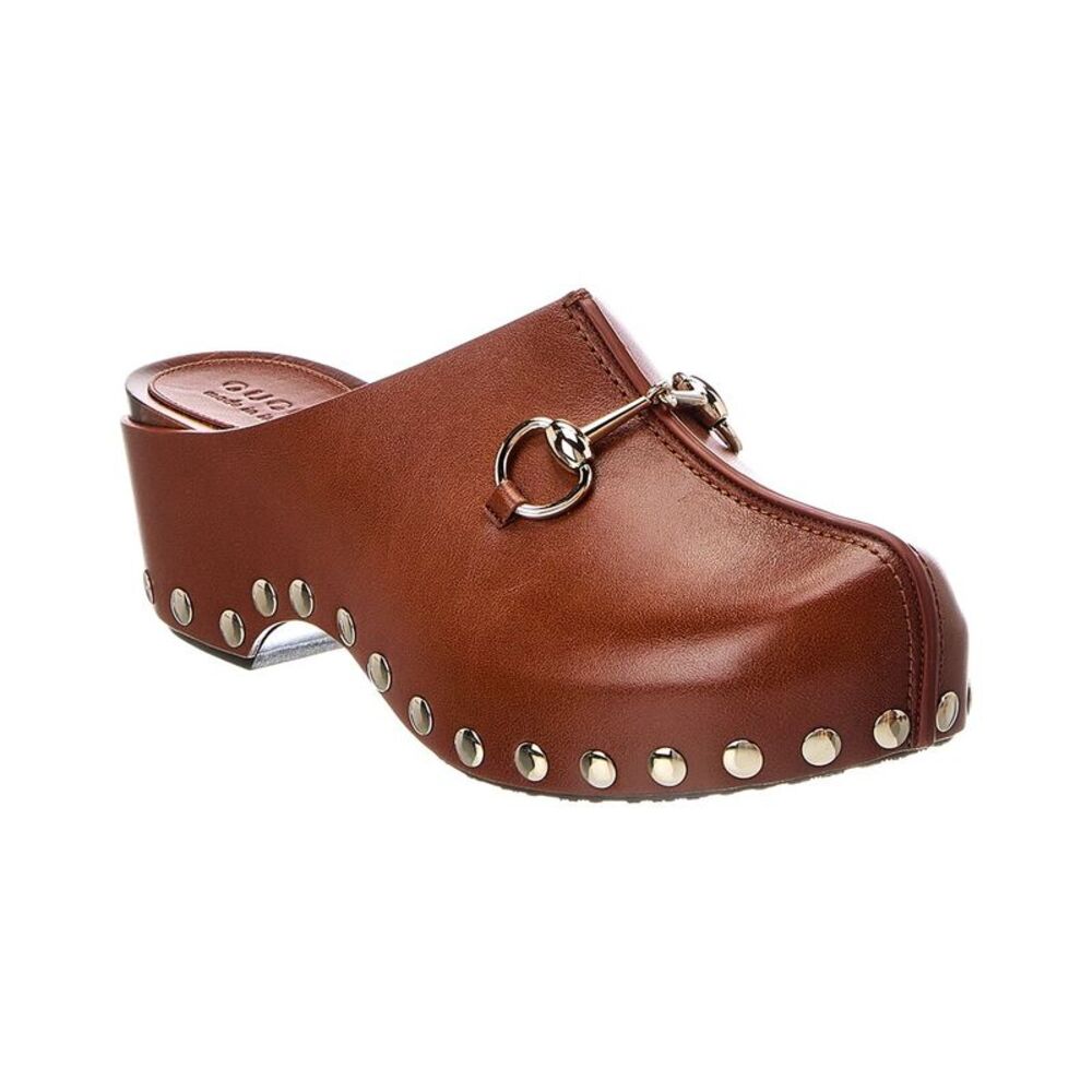 Gucci Gg Horsebit Leather Mule, Brown